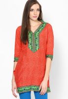 Ayaany Orange Printed Kurtis