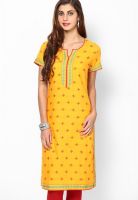 Biba Yellow Embroidered Kurtis