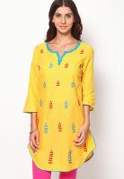 Biba Yellow Solid Kurtis