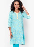 Bitterlime Blue Printed Kurtis