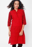 Bitterlime Red Printed Kurtis