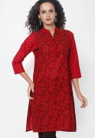 Bitterlime Red Printed Kurtis