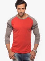 Cult Fiction Red Solid Round Neck T-Shirts