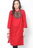 Dhwani Red Embroidered Kurtis