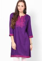 Entropy Purple Embroidered Kurtis