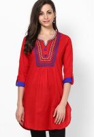 Entropy Red Embroidered Kurtis