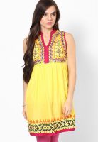 Entropy Yellow Embroidered Kurtis