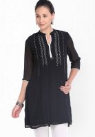 Folklore Black Solid Kurtas