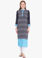 Folklore Navy Blue Printed Kurta