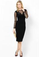 French Connection Black Colored Embroidered Bodycon Dress