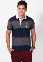 French Connection Navy Blue Striped Polo T-Shirts