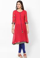 G Red Embroidered Kurta