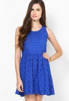 Ginger By Lifestyle Blue Colored Embroidered Skater Dress