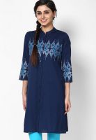 Global Desi Blue Embroidered Kurta