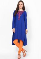 Global Desi Light Blue Embroidered Kurtis