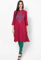 Global Desi Magenta Embroidered Kurta