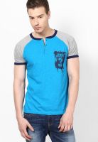 Incult Blue Printed Henley T-Shirts