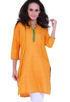 Indidori Mustard Yellow Printed Kurtis