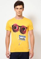 Jack & Jones Yellow Printed Round Neck T-Shirts