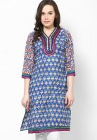 Jaipur Kurti Blue Embroidered Kurtis