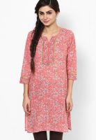 Jaipur Kurti Peach Printed Kurtis