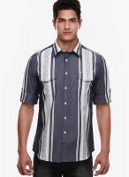 Jogur Striped Dark Grey Casual Shirt