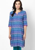 Karigari Aqua Blue Printed Kurta