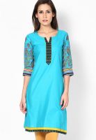 Karigari Aqua Blue Printed Kurtis