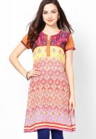 Karigari Orange Printed Kurtis