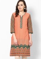 Karigari Peach Printed Kurtis