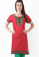 Libas Red Embroidered Kurtas