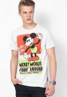 Mickey & Friends White Printed Round Neck T-Shirts