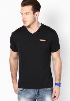 Monteil & Munero Black Solid V Neck T-Shirts