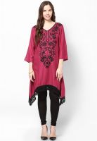 Mustard Magenta Embroidered Kurtis