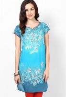 People Aqua Blue Printed Kurtis