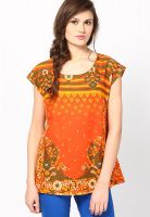 People Orange Printed Kurtis