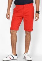 Peter England Red Solid Regular Fit Shorts