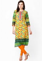 Prakhya Yellow Printed Kurtas