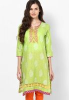 Rain & Rainbow Green Printed Kurta