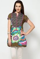 Rain & Rainbow Green Printed Kurtis