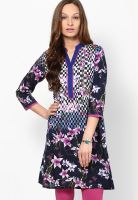 Rain & Rainbow Navy Blue Printed Kurtas