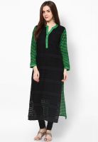 Raindrops Black Chikankari Lehriya Print Cotton blend Kurta