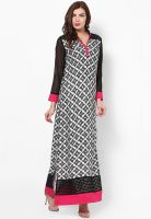 Raindrops Black Chikankari Paisley Print Rayon Kurta