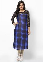 Raindrops Blue Lace Graphic Print Georgette Kurta