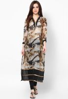 Raindrops Brown Graphic Print Georgette Kurta