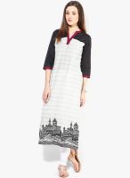 Raindrops White Madhubani Print Cambric Kurta