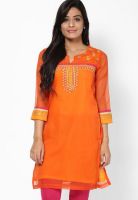 Rangriti Orange Embroidered Kurtas