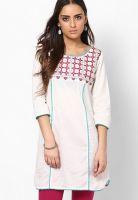 Sangria Off White Embroidered Kurtis