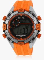 Sonata Ng77026pp03j Orange/Grey Digital Watch