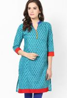 Span Aqua Blue Printed Kurta